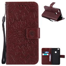 Embossing Sunflower Leather Wallet Case for Huawei P8 Lite 2017 / P9 Honor 8 Nova Lite - Brown