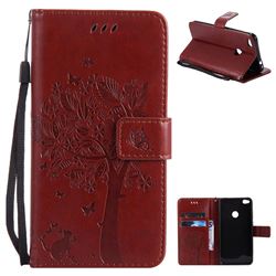 Embossing Butterfly Tree Leather Wallet Case for Huawei P8 Lite 2017 / P9 Honor 8 Nova Lite - Brown