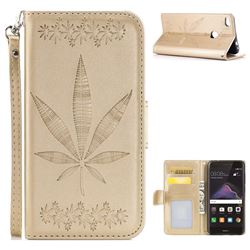 Intricate Embossing Maple Leather Wallet Case for Huawei P8 Lite 2017 / P9 Honor 8 Nova Lite - Champagne