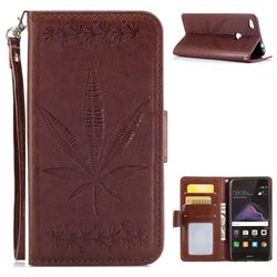 Intricate Embossing Maple Leather Wallet Case for Huawei P8 Lite 2017 / P9 Honor 8 Nova Lite - Brown