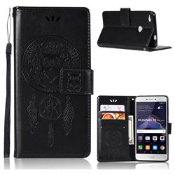 Intricate Embossing Owl Campanula Leather Wallet Case for Huawei P8 Lite 2017 / P9 Honor 8 Nova Lite - Black