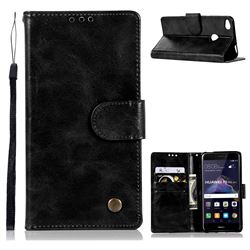 Luxury Retro Leather Wallet Case for Huawei P8 Lite 2017 / P9 Honor 8 Nova Lite - Black