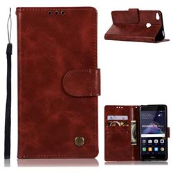Luxury Retro Leather Wallet Case for Huawei P8 Lite 2017 / P9 Honor 8 Nova Lite - Wine Red