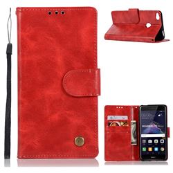 Luxury Retro Leather Wallet Case for Huawei P8 Lite 2017 / P9 Honor 8 Nova Lite - Red