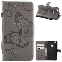 Embossing 3D Butterfly Leather Wallet Case for Huawei P8 Lite 2017 / P9 Honor 8 Nova Lite - Gray