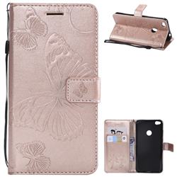 Embossing 3D Butterfly Leather Wallet Case for Huawei P8 Lite 2017 / P9 Honor 8 Nova Lite - Rose Gold