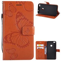 Embossing 3D Butterfly Leather Wallet Case for Huawei P8 Lite 2017 / P9 Honor 8 Nova Lite - Orange