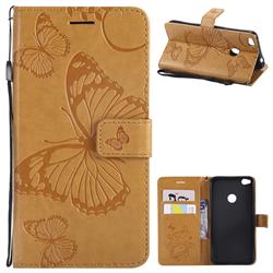 Embossing 3D Butterfly Leather Wallet Case for Huawei P8 Lite 2017 / P9 Honor 8 Nova Lite - Yellow