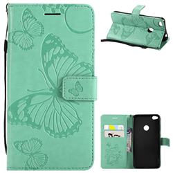 Embossing 3D Butterfly Leather Wallet Case for Huawei P8 Lite 2017 / P9 Honor 8 Nova Lite - Green