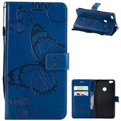 Embossing 3D Butterfly Leather Wallet Case for Huawei P8 Lite 2017 / P9 Honor 8 Nova Lite - Blue
