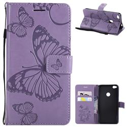 Embossing 3D Butterfly Leather Wallet Case for Huawei P8 Lite 2017 / P9 Honor 8 Nova Lite - Purple