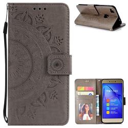 Intricate Embossing Datura Leather Wallet Case for Huawei P8 Lite 2017 / P9 Honor 8 Nova Lite - Gray