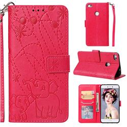 Embossing Fireworks Elephant Leather Wallet Case for Huawei P8 Lite 2017 / P9 Honor 8 Nova Lite - Red