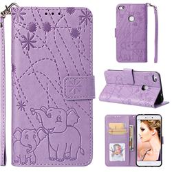 Embossing Fireworks Elephant Leather Wallet Case for Huawei P8 Lite 2017 / P9 Honor 8 Nova Lite - Purple