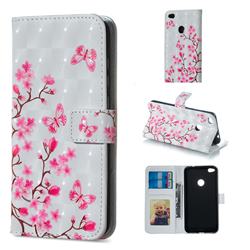 Butterfly Sakura Flower 3D Painted Leather Phone Wallet Case for Huawei P8 Lite 2017 / P9 Honor 8 Nova Lite
