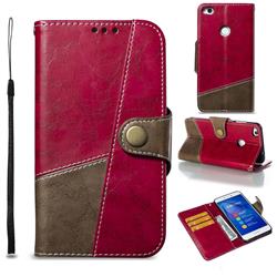 Retro Magnetic Stitching Wallet Flip Cover for Huawei P8 Lite 2017 / P9 Honor 8 Nova Lite - Rose Red