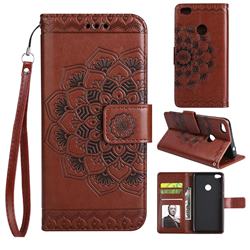 Embossing Half Mandala Flower Leather Wallet Case for Huawei P8 Lite 2017 / P9 Honor 8 Nova Lite - Brown