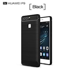 Luxury Carbon Fiber Brushed Wire Drawing Silicone TPU Back Cover for Huawei P9 (Black)