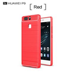 Luxury Carbon Fiber Brushed Wire Drawing Silicone TPU Back Cover for Huawei P9 (Red)