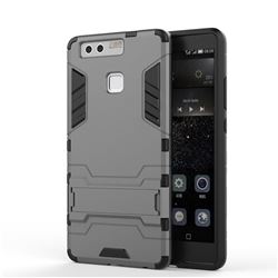 Armor Premium Tactical Grip Kickstand Shockproof Dual Layer Rugged Hard Cover for Huawei P9 - Gray