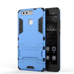 Armor Premium Tactical Grip Kickstand Shockproof Dual Layer Rugged Hard Cover for Huawei P9 - Light Blue