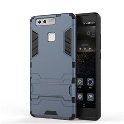 Armor Premium Tactical Grip Kickstand Shockproof Dual Layer Rugged Hard Cover for Huawei P9 - Navy