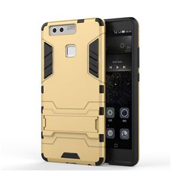 Armor Premium Tactical Grip Kickstand Shockproof Dual Layer Rugged Hard Cover for Huawei P9 - Golden