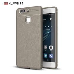 Luxury Auto Focus Litchi Texture Silicone TPU Back Cover for Huawei P9 - Gray