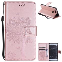 Embossing Butterfly Tree Leather Wallet Case for Huawei P9 - Rose Pink