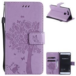 Embossing Butterfly Tree Leather Wallet Case for Huawei P9 - Violet