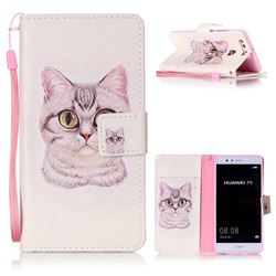 Lovely Cat Leather Wallet Phone Case for Huawei P9