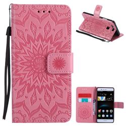 Embossing Sunflower Leather Wallet Case for Huawei P9 - Pink