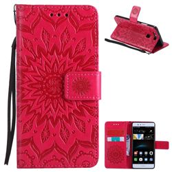 Embossing Sunflower Leather Wallet Case for Huawei P9 - Red