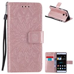 Embossing Sunflower Leather Wallet Case for Huawei P9 - Rose Gold