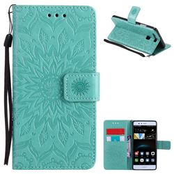 Embossing Sunflower Leather Wallet Case for Huawei P9 - Green