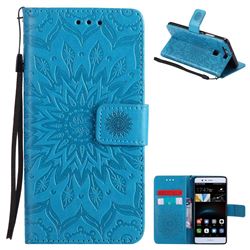 Embossing Sunflower Leather Wallet Case for Huawei P9 - Blue