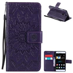 Embossing Sunflower Leather Wallet Case for Huawei P9 - Purple