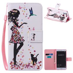 Petals and Cats PU Leather Wallet Case for Huawei P9