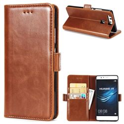 Luxury Crazy Horse PU Leather Wallet Case for Huawei P9 - Brown