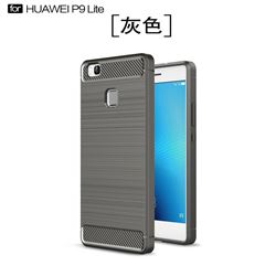 Luxury Carbon Fiber Brushed Wire Drawing Silicone TPU Back Cover for Huawei P9 Lite G9 Lite (Gray)