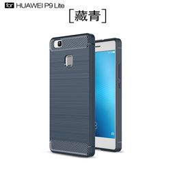 Luxury Carbon Fiber Brushed Wire Drawing Silicone TPU Back Cover for Huawei P9 Lite G9 Lite (Navy)
