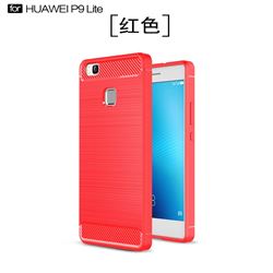 Luxury Carbon Fiber Brushed Wire Drawing Silicone TPU Back Cover for Huawei P9 Lite G9 Lite (Red)