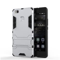 Armor Premium Tactical Grip Kickstand Shockproof Dual Layer Rugged Hard Cover for Huawei P9 Lite G9 Lite - Silver