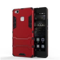 Armor Premium Tactical Grip Kickstand Shockproof Dual Layer Rugged Hard Cover for Huawei P9 Lite G9 Lite - Wine Red