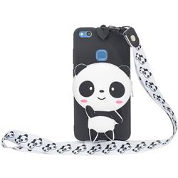 White Panda Neck Lanyard Zipper Wallet Silicone Case for Huawei P9 Lite G9 Lite