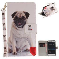 Pug Dog Hand Strap Leather Wallet Case for Huawei P9 Lite G9 Lite