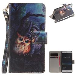 Oil Painting Owl Hand Strap Leather Wallet Case for Huawei P9 Lite G9 Lite