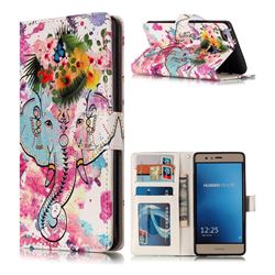 Flower Elephant 3D Relief Oil PU Leather Wallet Case for Huawei P9 Lite G9 Lite