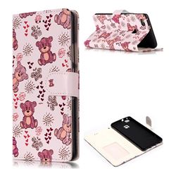 Cute Bear 3D Relief Oil PU Leather Wallet Case for Huawei P9 Lite G9 Lite