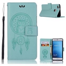 Intricate Embossing Owl Campanula Leather Wallet Case for Huawei P9 Lite G9 Lite - Green